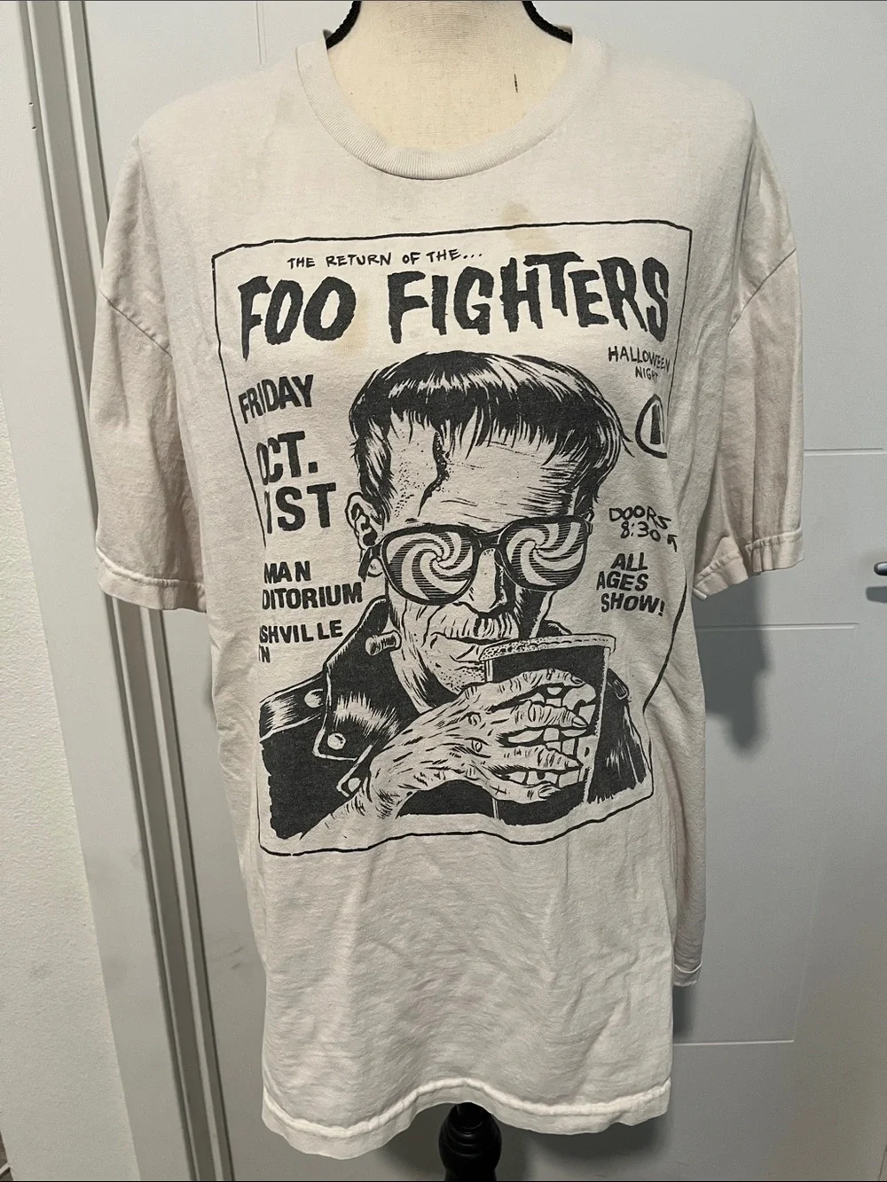 Foo Fighters Frankenstein Oct 31st Nashville TN White Graphic Band T-Shirt